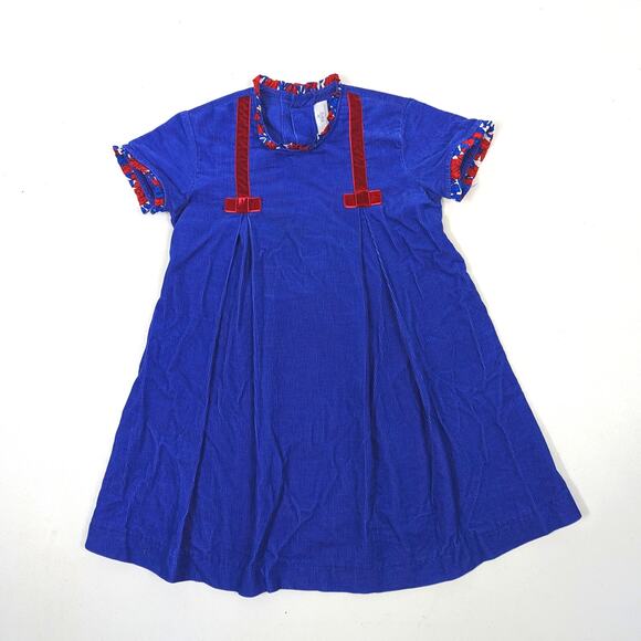 EPK Dress Girls Size 4 Blue Red Corduroy Pleated - Picture 1 of 5